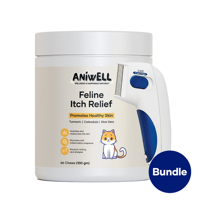 Aniwell Feline Flea & Itch Care Kit – Itch Relief Formula + Flea Comb for Soothing, Safe Grooming