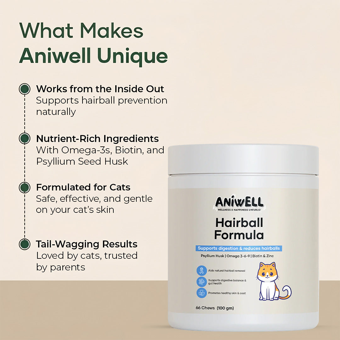 Aniwell Hairball Formula – Hairball Management with Omega-3s & Biotin for Cats